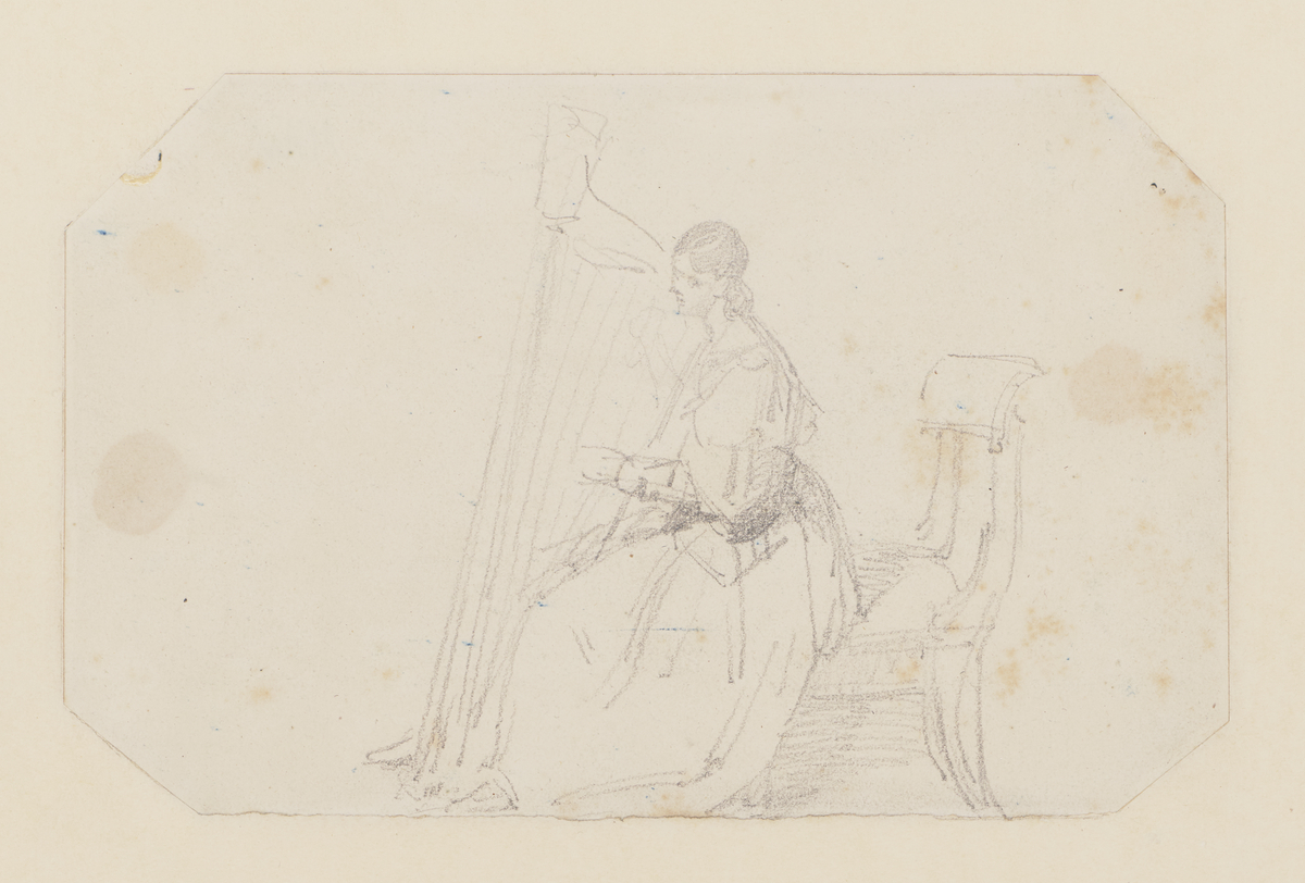 Woman Playing a Harp: Profile View